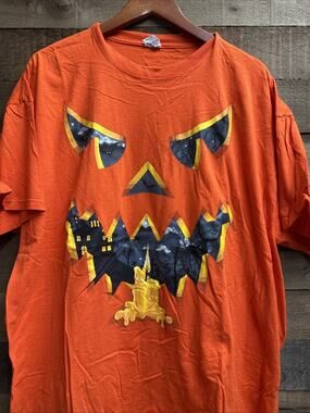 Vintage Jerzees Scary Jack-o-lantern Pumpkin Candle Orange Halloween T Shirt 2XL